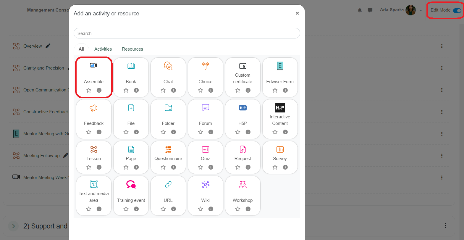Assemble add activity screenshot
