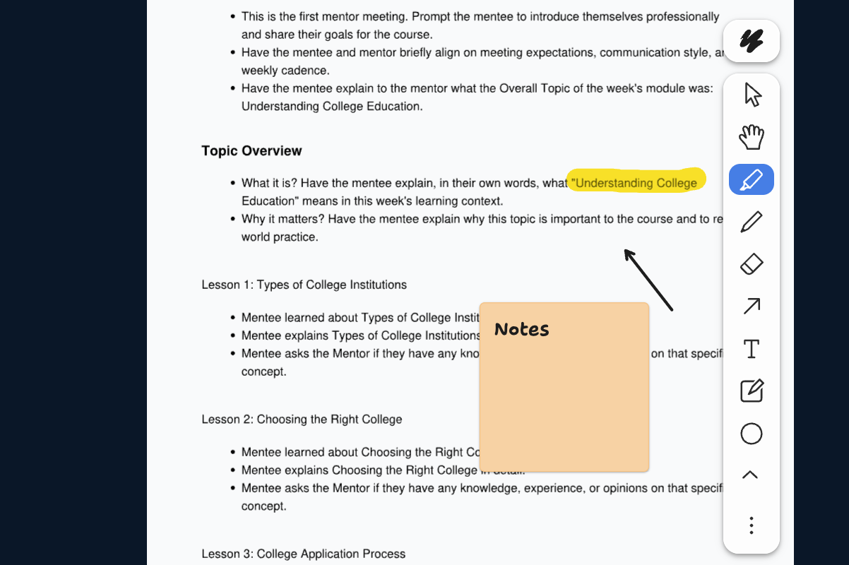 Whiteboard toolbar showing annotation tools on a presentation